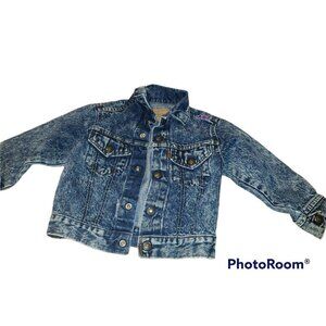 Vintage LEVI'S Acid Wash Denim Trucker Jacket Kids Size 5 80's Snaps